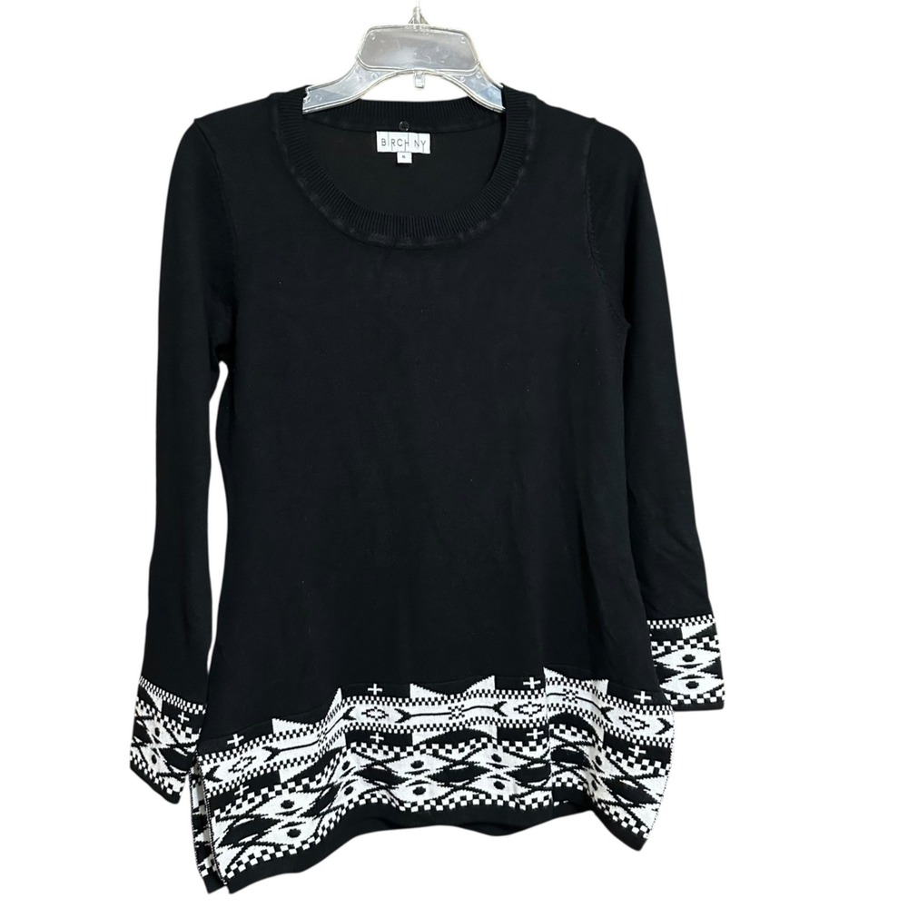 Birch NY Black Geometric Print Long Sleeve Sweater Size S
